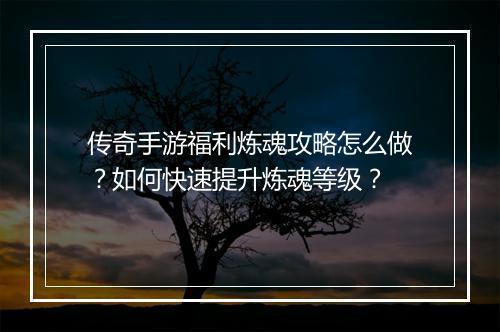 传奇手游福利炼魂攻略怎么做？如何快速提升炼魂等级？