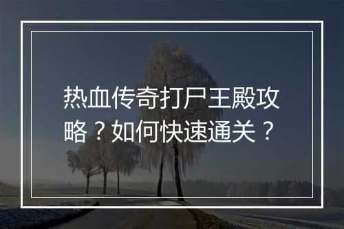 热血传奇打尸王殿攻略？如何快速通关？