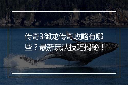 传奇3御龙传奇攻略有哪些？最新玩法技巧揭秘！