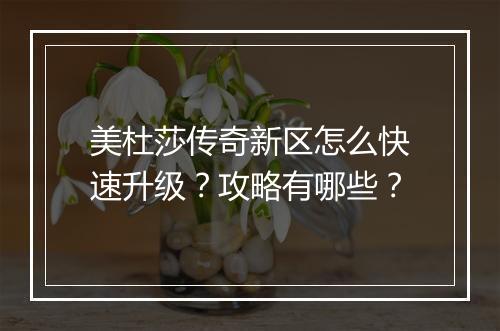 美杜莎传奇新区怎么快速升级？攻略有哪些？