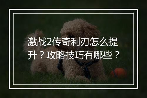 激战2传奇利刃怎么提升？攻略技巧有哪些？