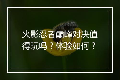 火影忍者巅峰对决值得玩吗？体验如何？