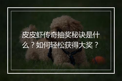 皮皮虾传奇抽奖秘诀是什么？如何轻松获得大奖？