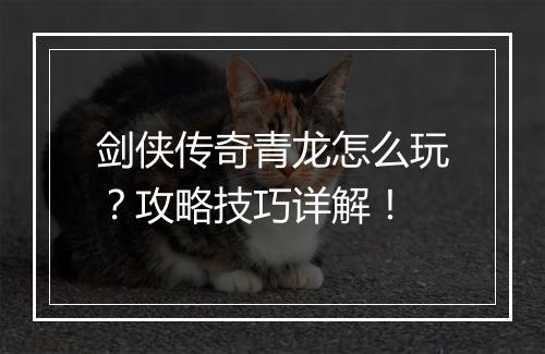 剑侠传奇青龙怎么玩？攻略技巧详解！