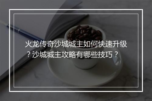 火龙传奇沙城城主如何快速升级？沙城城主攻略有哪些技巧？