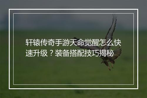 轩辕传奇手游天命觉醒怎么快速升级？装备搭配技巧揭秘