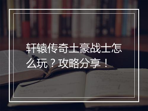 轩辕传奇土豪战士怎么玩？攻略分享！