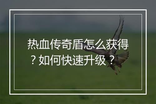 热血传奇盾怎么获得？如何快速升级？