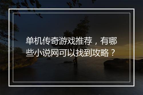 单机传奇游戏推荐，有哪些小说网可以找到攻略？