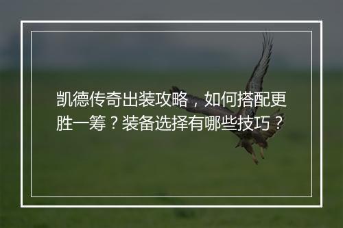 凯德传奇出装攻略，如何搭配更胜一筹？装备选择有哪些技巧？