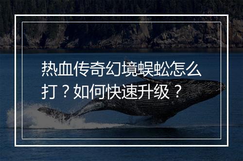热血传奇幻境蜈蚣怎么打？如何快速升级？