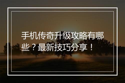 手机传奇升级攻略有哪些？最新技巧分享！