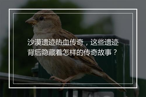 沙漠遗迹热血传奇，这些遗迹背后隐藏着怎样的传奇故事？