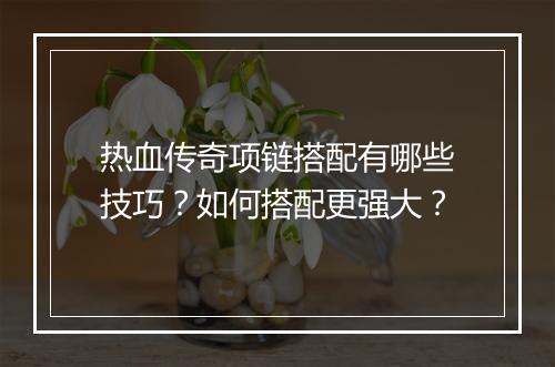 热血传奇项链搭配有哪些技巧？如何搭配更强大？