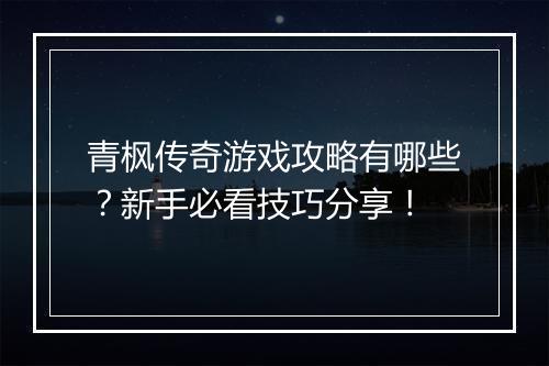 青枫传奇游戏攻略有哪些？新手必看技巧分享！