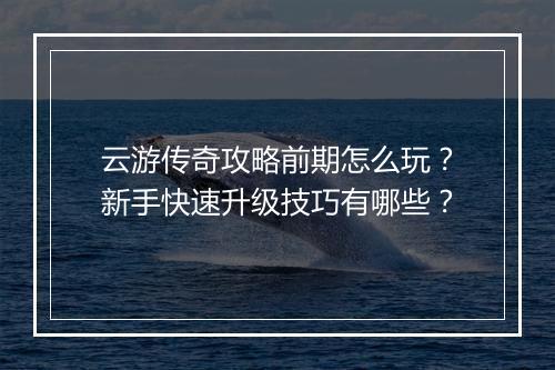 云游传奇攻略前期怎么玩？新手快速升级技巧有哪些？