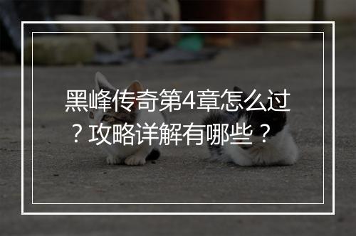 黑峰传奇第4章怎么过？攻略详解有哪些？