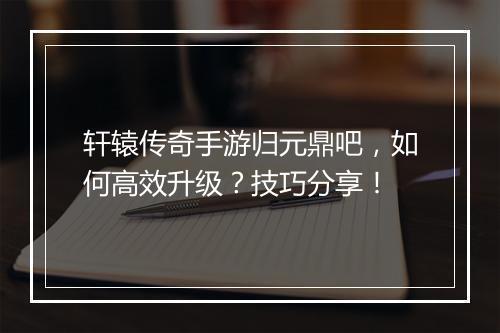 轩辕传奇手游归元鼎吧，如何高效升级？技巧分享！