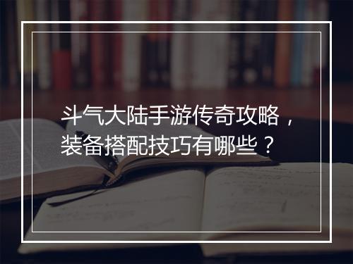斗气大陆手游传奇攻略，装备搭配技巧有哪些？