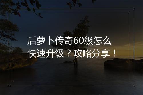 后萝卜传奇60级怎么快速升级？攻略分享！