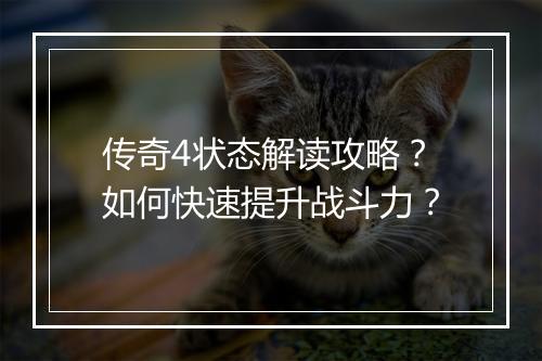 传奇4状态解读攻略？如何快速提升战斗力？
