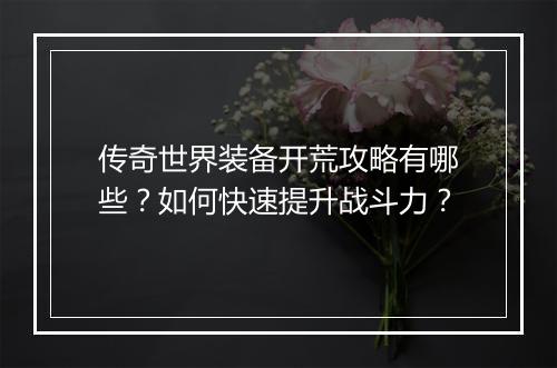 传奇世界装备开荒攻略有哪些？如何快速提升战斗力？