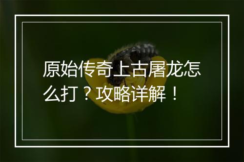 原始传奇上古屠龙怎么打？攻略详解！