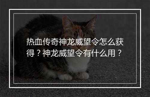 热血传奇神龙威望令怎么获得？神龙威望令有什么用？