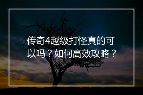 传奇4越级打怪真的可以吗？如何高效攻略？