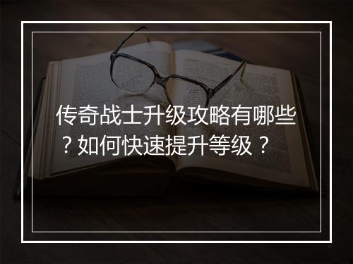 传奇战士升级攻略有哪些？如何快速提升等级？