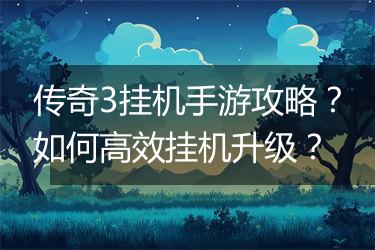 传奇3挂机手游攻略？如何高效挂机升级？