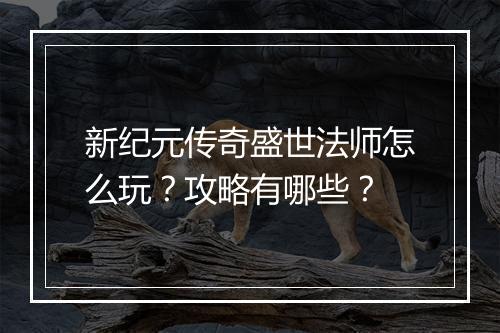 新纪元传奇盛世法师怎么玩？攻略有哪些？