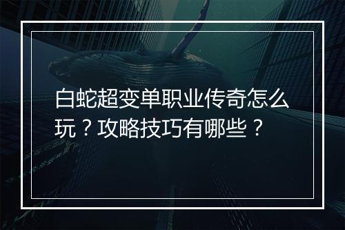 白蛇超变单职业传奇怎么玩？攻略技巧有哪些？