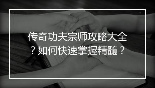 传奇功夫宗师攻略大全？如何快速掌握精髓？