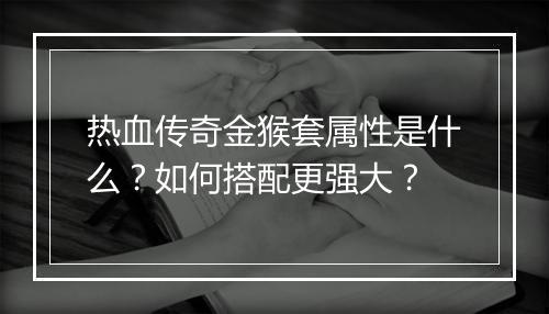 热血传奇金猴套属性是什么？如何搭配更强大？