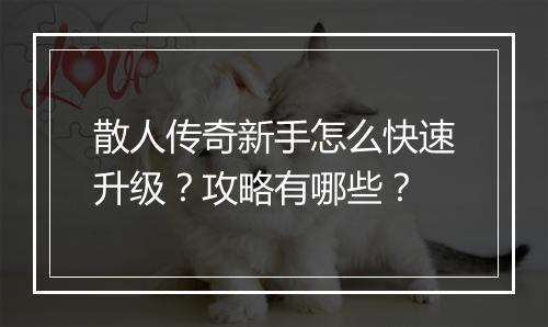 散人传奇新手怎么快速升级？攻略有哪些？