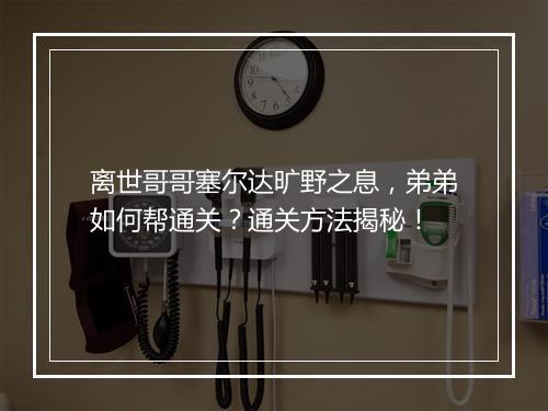 离世哥哥塞尔达旷野之息，弟弟如何帮通关？通关方法揭秘！