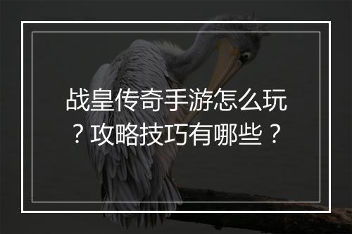 战皇传奇手游怎么玩？攻略技巧有哪些？