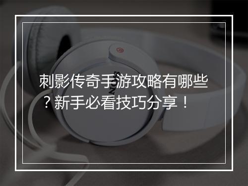 刺影传奇手游攻略有哪些？新手必看技巧分享！