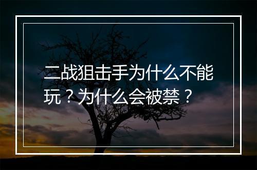 二战狙击手为什么不能玩？为什么会被禁？
