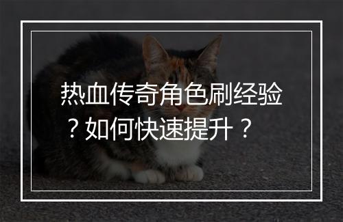 热血传奇角色刷经验？如何快速提升？