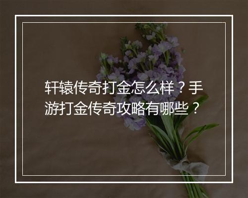 轩辕传奇打金怎么样？手游打金传奇攻略有哪些？