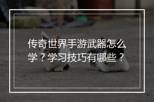传奇世界手游武器怎么学？学习技巧有哪些？