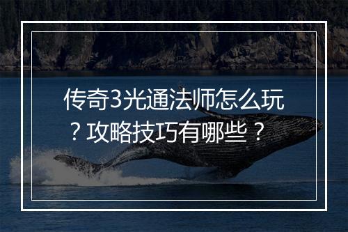 传奇3光通法师怎么玩？攻略技巧有哪些？