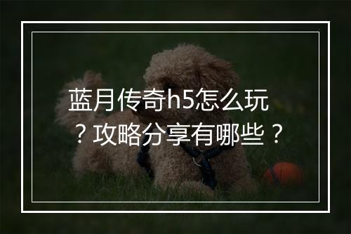 蓝月传奇h5怎么玩？攻略分享有哪些？