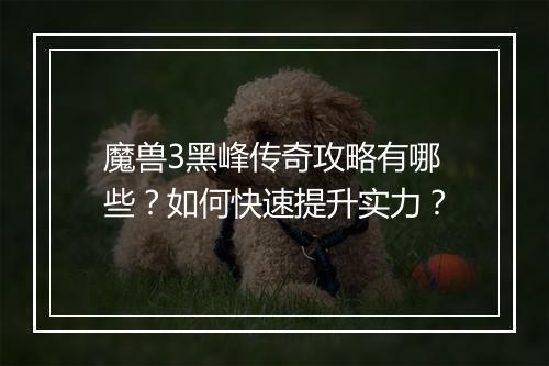 魔兽3黑峰传奇攻略有哪些？如何快速提升实力？