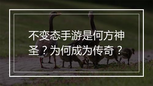 不变态手游是何方神圣？为何成为传奇？