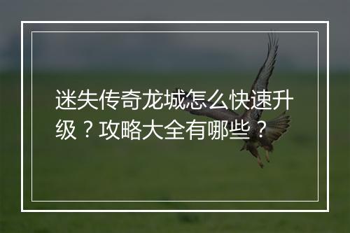 迷失传奇龙城怎么快速升级？攻略大全有哪些？