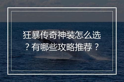 狂暴传奇神装怎么选？有哪些攻略推荐？
