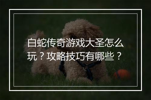 白蛇传奇游戏大圣怎么玩？攻略技巧有哪些？